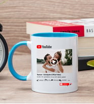 Kişiye Özel Youtube Tasarım Fotoğraflı Mavi Kupa Bardak