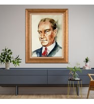 Altın Varaklı Çerçeveli Paspartulu Atatürk Tablo DC1421 (Gold)