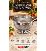 ByMyHand Paslanmaz Çelik Kulplu Çok Amaçlı Makarna Un Meyve Sebze Süzgeç 24 Cm