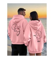 Sevgili Çift Kombin Hoodie 2’li Set–Unisex Oversize Kapüşonlu Hoodie, Sevimli Figür Baskılı, 3 İplik (Pembe)