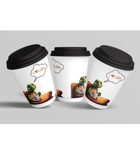 KAPLUMBAĞA 'I LOVE COFFEE' 14 Oz Sıcak Grubu Kapaklı Karton Kahve Bardağı 12'Li 400 ML