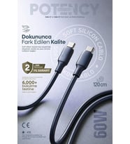 60W Potency Type-C to Type-C Isıya Dayanıklı Hızlı Şarj ve Data Kablosu 1.2m Siyah