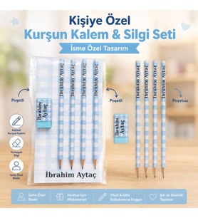 Kişiye Özel İsimli Kurşun Kalem ve Silgi Seti 4 Adet Kurşun Kalem + İsim Baskılı Silgi Okul Hediyesi