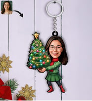 BK Gift Kişiye Özel Kadın Yılbaşı Karikatürlü Ahşap Anahtarlık -14, Yeni Yıl Hediyesi, Yılbaşı Hediyesi