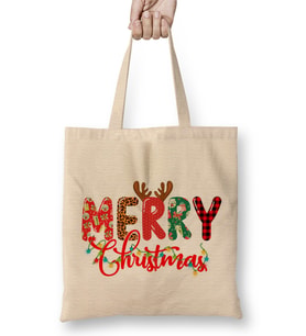 Merry Christmas Leopard Buffalo Red Plaid 01 Bez Çanta Uzun Saplı