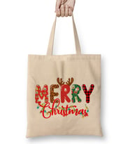 Merry Christmas Leopard Buffalo Red Plaid 01 Bez Çanta Uzun Saplı