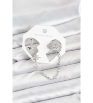 Kutup Yıldızı Model Pirinç Gümüş Renk Zincir Bağlantılı Ear Cuff Küpe Seti - TJ-BKP11551