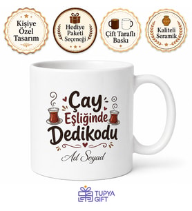 Çay Eşliğinde Dedikodu Yazılı Komik Kupa Bardak Esprili Hediye