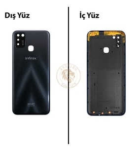 Infinix Smart 5 Siyah Uyumlu Arka Kapak Arka Cam Batarya Pil Kapağı Lazer Kesim Back Cover