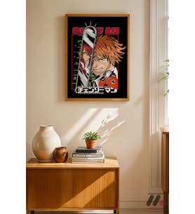 Chainsaw Man Denji Anime Poster, Ahşap Çerçeveli Duvar Tablosu - Anime Severlere Özel