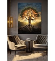GÜN IŞIĞINDAKİ SANATSAL AĞAÇ KANVAS TABLO EV DUVAR SALON OFİS DÜKKAN HEDİYELİK DEKARASYON SÜSÜ (Çok Renkli)