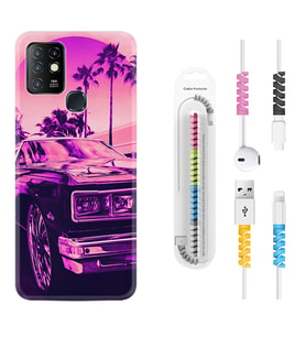 INFINIX Hot 8 9 10 11S Hot 10 Play 10T Kılıf Kablo Koruma Spiral Silikon Mor Araba 1711