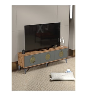 Tv Sehpası Tv Ünitesi Atlantik Çam Antrasit Gold 160 Cm Saraylı 5060