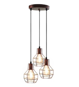 RİOLİGHT VİNTAGE,RETRO,RUSTİK BAKIR FIRÇALI PATİNE 3XE27 KAFES METAL SARKIT AVİZE TABAN ÇAP:30CM