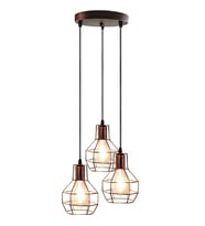 RİOLİGHT VİNTAGE,RETRO,RUSTİK BAKIR FIRÇALI PATİNE 3XE27 KAFES METAL SARKIT AVİZE TABAN ÇAP:30CM
