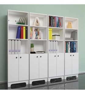Kitaplık 4'lü Ofis Dolabı Kapaklı Beyaz