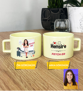 Kişiye Özel Karikatürlü Hemşire Hediye Pastel Fincan Kadın Hemşireye Tıp Bayramı Hediyesi (Sarı)