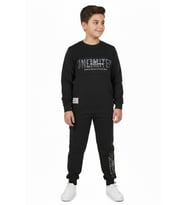 Erkek Çocuk Önü Baskılı Sweatshirt Ve Eşofman Alt Takım BGL-ST05247 (Siyah)