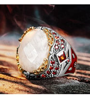 925 Ayar Gümüş Beyaz Ay Taşlı Zirkon Taş Detaylı Erkek Yüzük