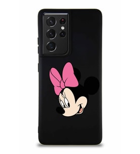 Samsung Galaxy S21 Ultra Soft Premier Kapak Minnie Mouse-B Tasarımlı Silikon Kılıf - Siyah (Şeffaf)