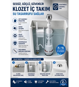 Vitrifiye Rezervuar İç Takımı Basmalı Mekanizma Alt Girişli Sessiz Dolum Sistemi
