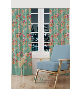 Old Flowers Pattern 4 Desenli Süet Oturma Odası Salon Fon Perde Ekstrafor Büzgü 2 Kanat PRD-1034