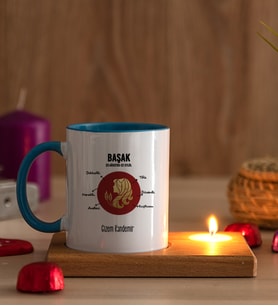 Kişiye Özel Başak Burcuna Hediye Ahşap Altlıklı Mumlu Mavi Kupa