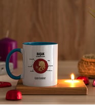 Kişiye Özel Başak Burcuna Hediye Ahşap Altlıklı Mumlu Mavi Kupa