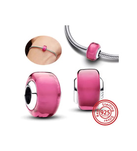 Gümüş Pembe Mini Murano Cam Charm