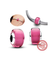 Gümüş Pembe Mini Murano Cam Charm