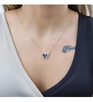 Kelebek Çift Katlı 18K Altın Kaplama Kolye (Karışık)