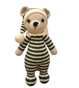 Yeşil Beyaz Pijamalı Uykucu Ayıcık Amigurumi Organik Oyuncak