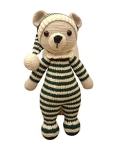 Yeşil Beyaz Pijamalı Uykucu Ayıcık Amigurumi Organik Oyuncak