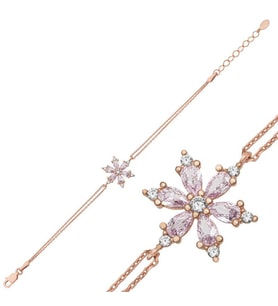 Gümüş Rose Pembe Lotus Çiçeği Kadın Bileklik