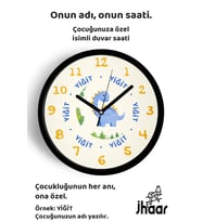 İsme Özel Sevimli Dinozor Çocuk Odası Duvar Saati Orta Boy 30 cm Siyah Camlı Sessiz
