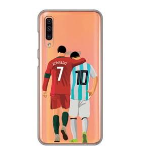 Samsung Galaxy A70 Uyumlu Lionel Messi ve Cristiano Ronaldo Desenli Şeffaf Telefon Kılıfı