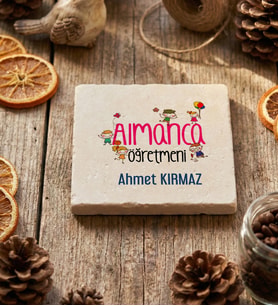 Kişiye Özel Almanca Öğretmeni Bardak Altlığı Öğretmenler Günü Hediyesi (Krem)