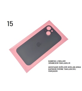 iPhone 15 Arka Pil Batarya Kapağı (CAM) SİYAH