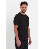 Erkek Düz Penye Tişört Bisiklet Yaka Kısa Kol Regular Fit T-Shirt - Siyah