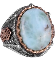 El Yapımı Doğal Larimar Taşı Yüzük, 925 Ayar Saf Gümüş Erkek Yüzüğü, Okyanus Huzuru Tasarımı