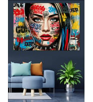 Pop-Art Sanatı Boyalı Punk Kızı Yüz İllüstrasyonu Dekoratif Kanvas - Mdf Ahşap Tablo