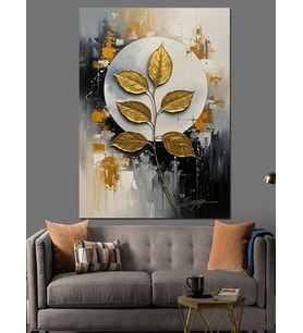 Altın Yapraklar Modern Soyut Sanat Dekoratif Kanvas - Mdf Ahşap Tablo