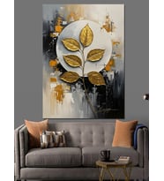 Altın Yapraklar Modern Soyut Sanat Dekoratif Kanvas - Mdf Ahşap Tablo