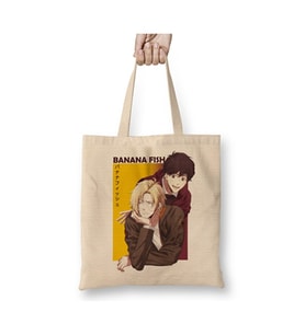 Banana Fish Ash Lynx Eiji Okumura Anime Bez Çanta Uzun Saplı Alışveriş Çantası Plaj Çantası (Beyaz)