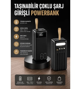 Northcity 60000mAh 4 Portlu Powerbank - Seyahat ve Günlük Kullanım İçin Uzun Ömürlü Şarj Cihazı