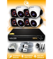 ELITCAM 8 Kameralı Panda 4 İç Kamera Set HDD'siz Full HD Gece Görüşlü Güvenlik Kamerası Sistemi