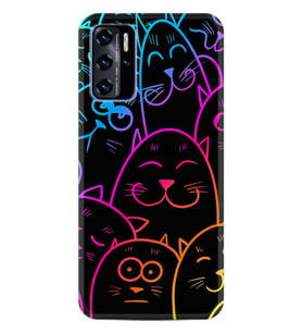 Reeder P13 Blue Max L 2022 Kılıf Silikon Desen Boyun Askılı Neon Cats 1790