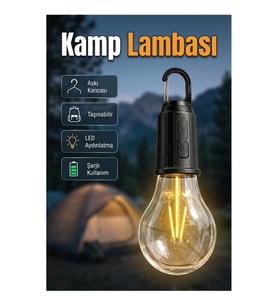 Type-C Şarjlı Askılı LED Kamp Lambası – Taşınabilir Sıcak Işıklı Ampul Tasarım