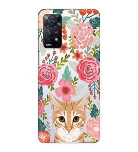 Redmi Note 12 Pro 4G Uyumlu Kedi ve Çiçek Desenli Şeffaf Telefon Kılıfı