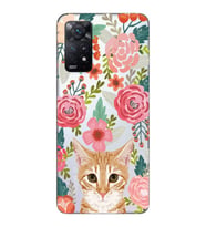 Redmi Note 12 Pro 4G Uyumlu Kedi ve Çiçek Desenli Şeffaf Telefon Kılıfı